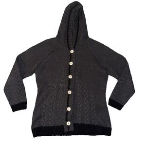 Newari Handmade Nepal Icelandic Chunky Sweater Hooded Cardigan Wool Gray S/M